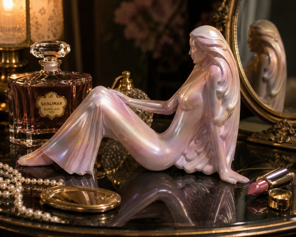 Vintage Van Teal Pearlescent Pink Reclining Woman Sculpture MCM Glam